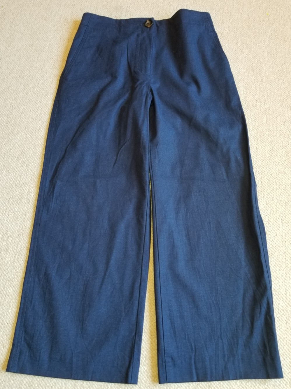 Womens Pants-ANN TAYLOR-navy blue cotton stretch 'Kate' wide leg crop-4